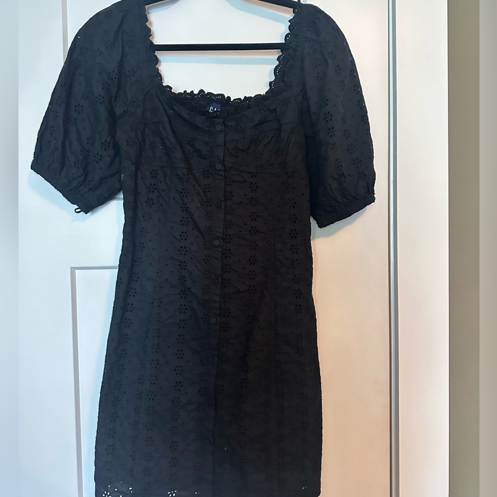 Gap Black Eyelet Dress with Puff Sleeves